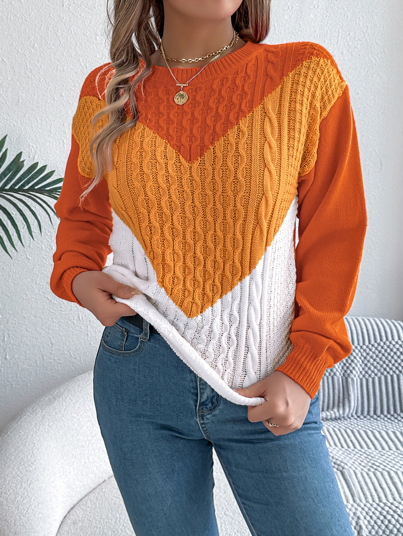 Color Matching Twist Lantern Sleeve Pullover - Bold  and Brave