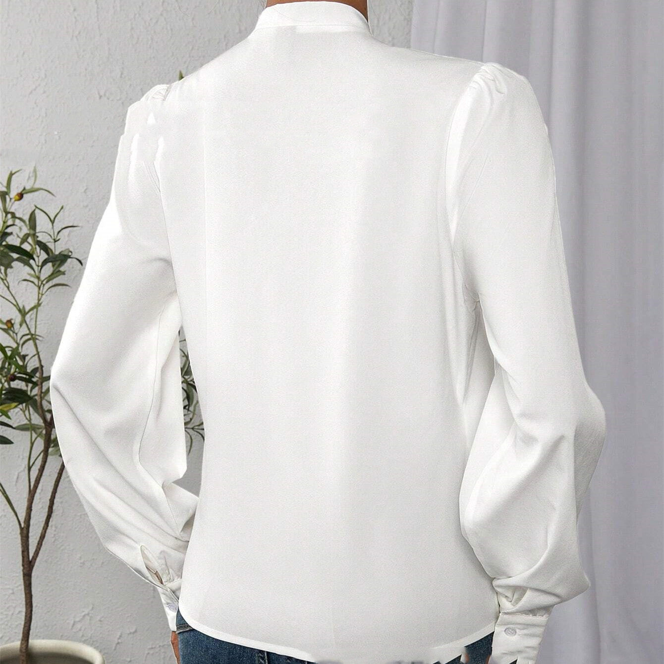 Casual Long Sleeve V-neck White Shirt Top Solid Color - Bold  and Brave