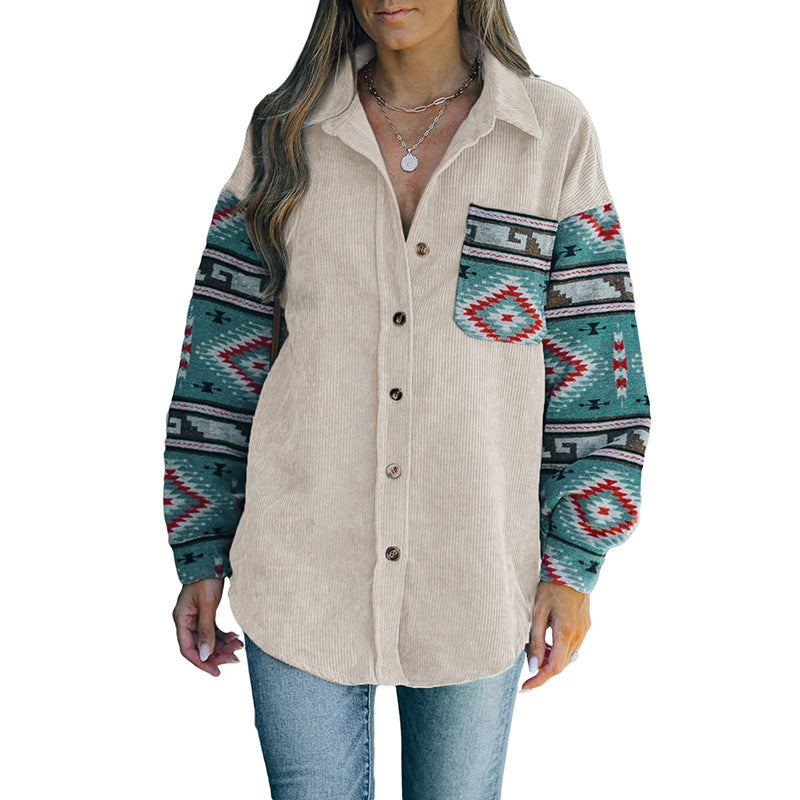 Ethnic Lapel Multi-color  Women's Coat - Bold  and Brave