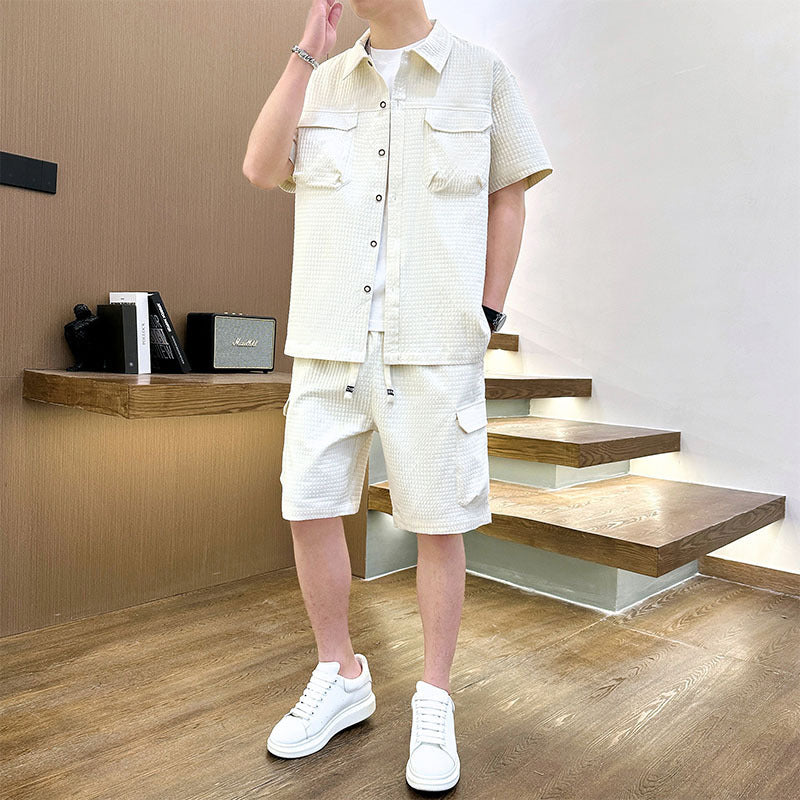 Men's Korean Style Youth Fashion Lapel T-shirt Suit - Bold  and Brave