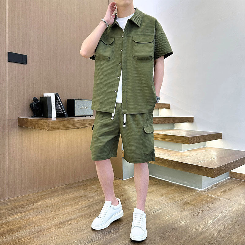 Men's Korean Style Youth Fashion Lapel T-shirt Suit - Bold  and Brave