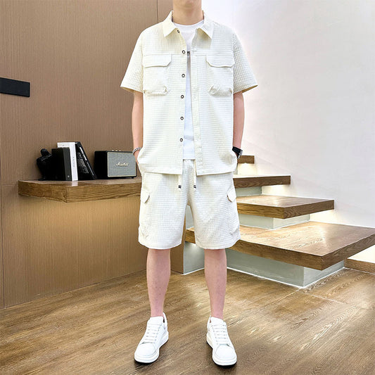 Men's Korean Style Youth Fashion Lapel T-shirt Suit - Bold  and Brave