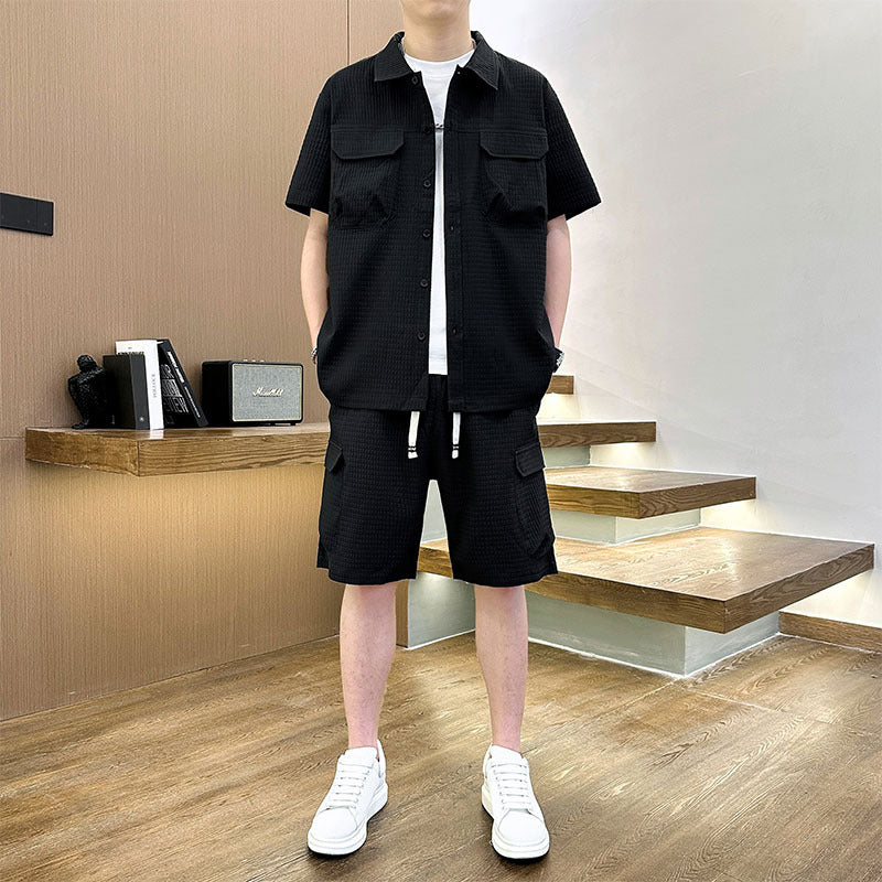 Men's Korean Style Youth Fashion Lapel T-shirt Suit - Bold  and Brave