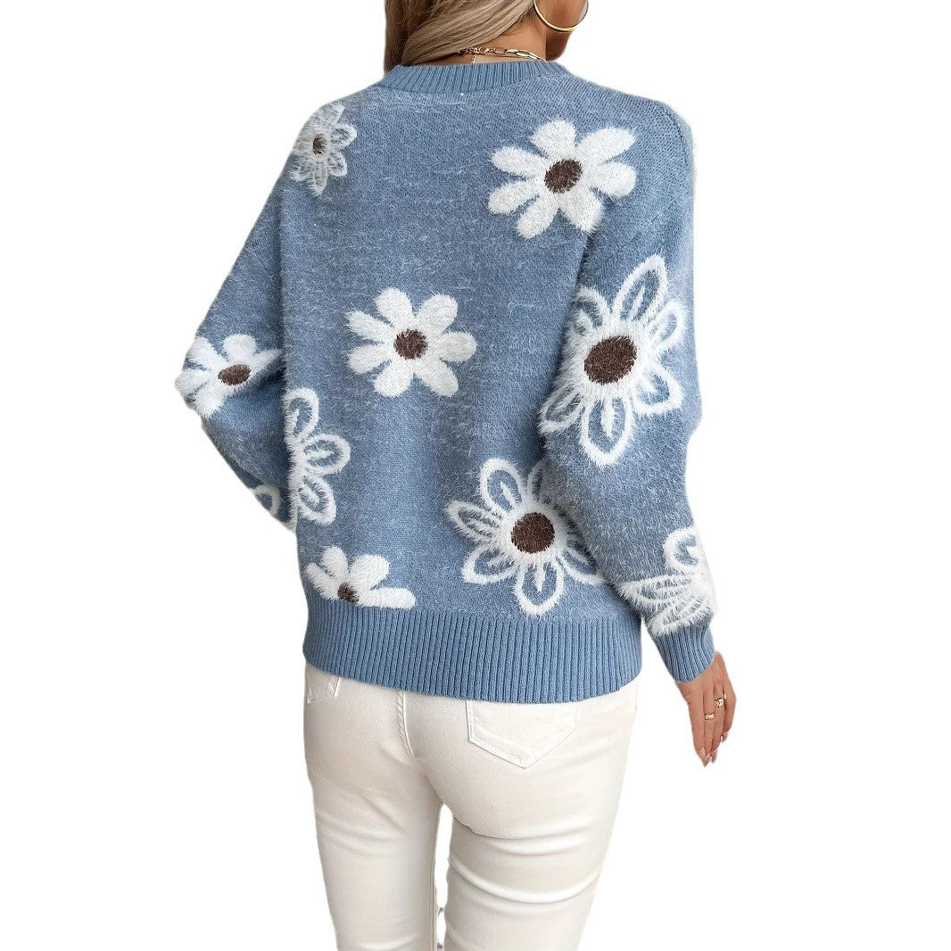 Elegant Flowers Knitted Sweater Fashion Casual - Bold  and Brave