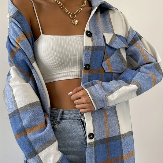 Woolen Jacket Long-sleeved Plaid Coat Loose - Bold  and Brave