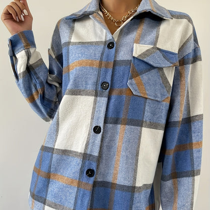 Woolen Jacket Long-sleeved Plaid Coat Loose - Bold  and Brave