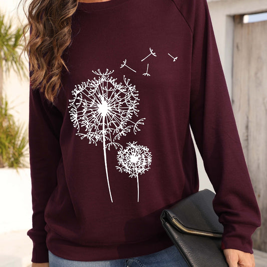 Dandelion Printed Long Sleeve Crew Neck - Bold  and Brave