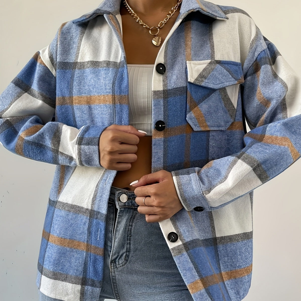 Woolen Jacket Long-sleeved Plaid Coat Loose - Bold  and Brave