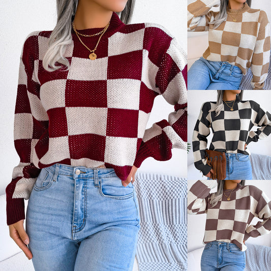 Contrast Color Plaid Long Sleeve Pullover - Bold  and Brave