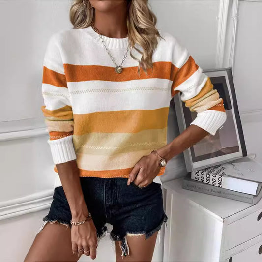 Casual Contrast Color Striped Knitted Sweater - Bold  and Brave