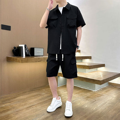 Men's Korean Style Youth Fashion Lapel T-shirt Suit - Bold  and Brave