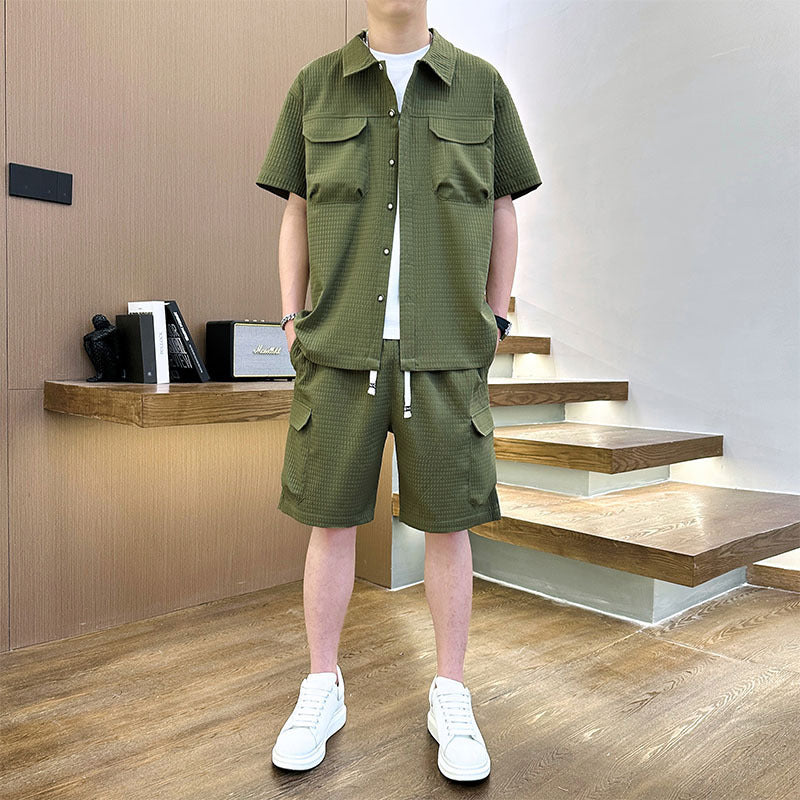 Men's Korean Style Youth Fashion Lapel T-shirt Suit - Bold  and Brave